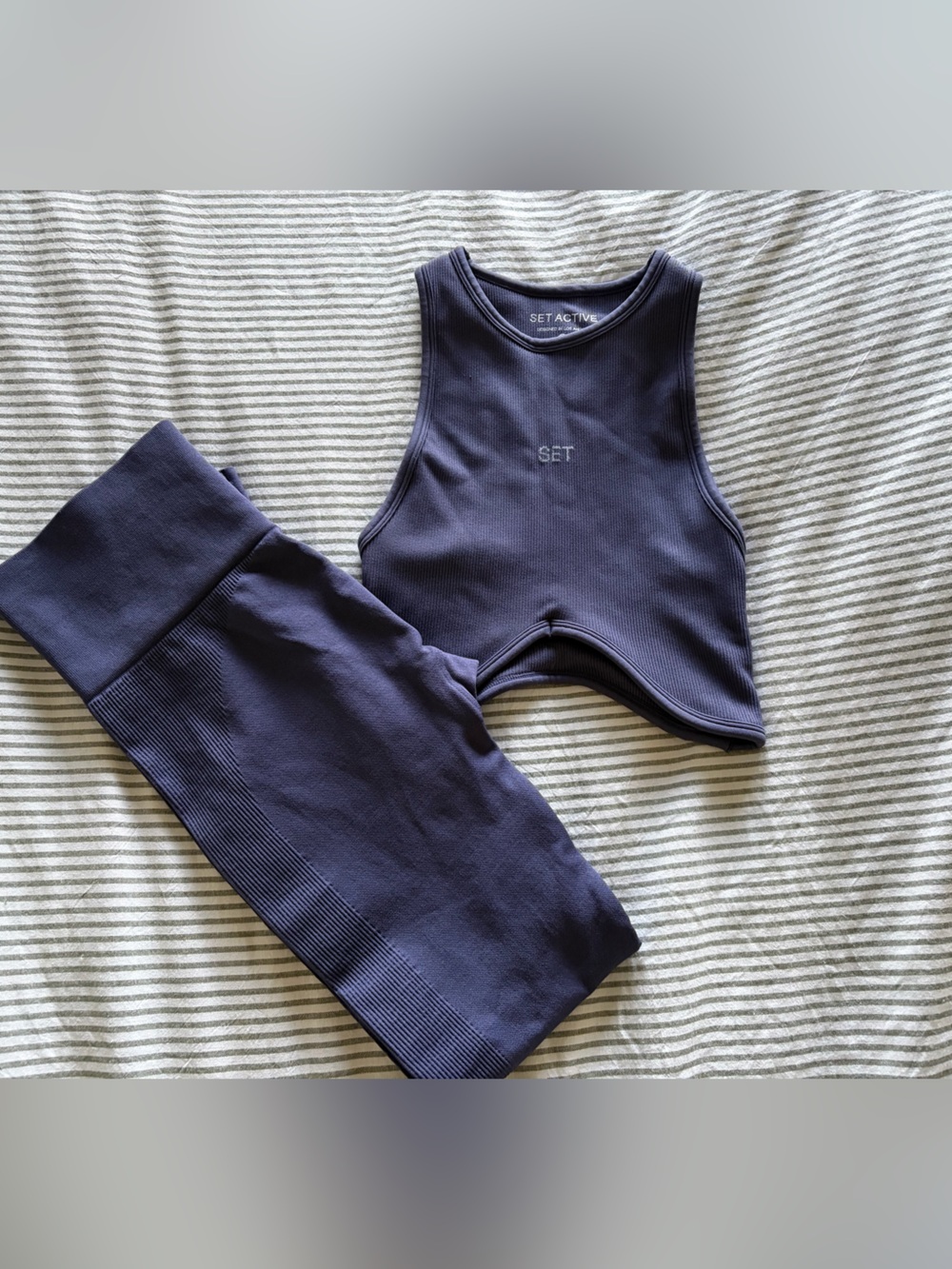 SET Active Deep Navy Ribbed Sports Bra and Leggings Set